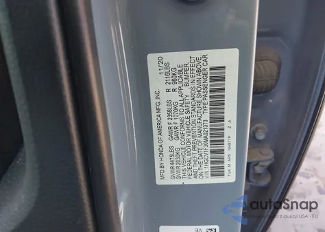 2021 Honda Accord Sport из США, поврежденный, VIN 1HGCV1F30MA021373